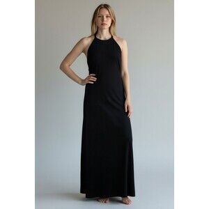 Reggio Black Halter Size 10 Gown Beaded Neckline Strappy Back Long Formal Dress